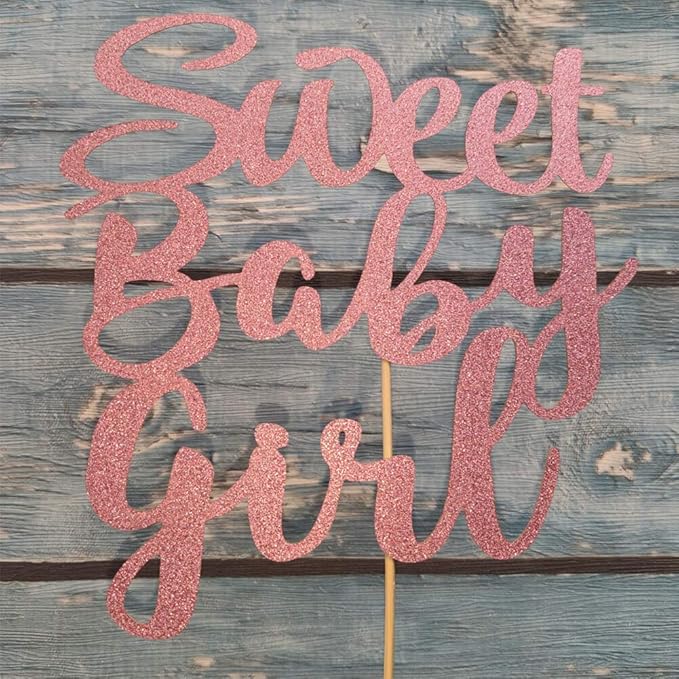 Sweet Baby Girl Cake Topper Rose Gold Glitter Girl Newborn Gender Reveal Cake Decor Cheers to Baby Show/Baby One Month/Hundred Days/Girl 1st Birthday Party Cake Supplies Decorations