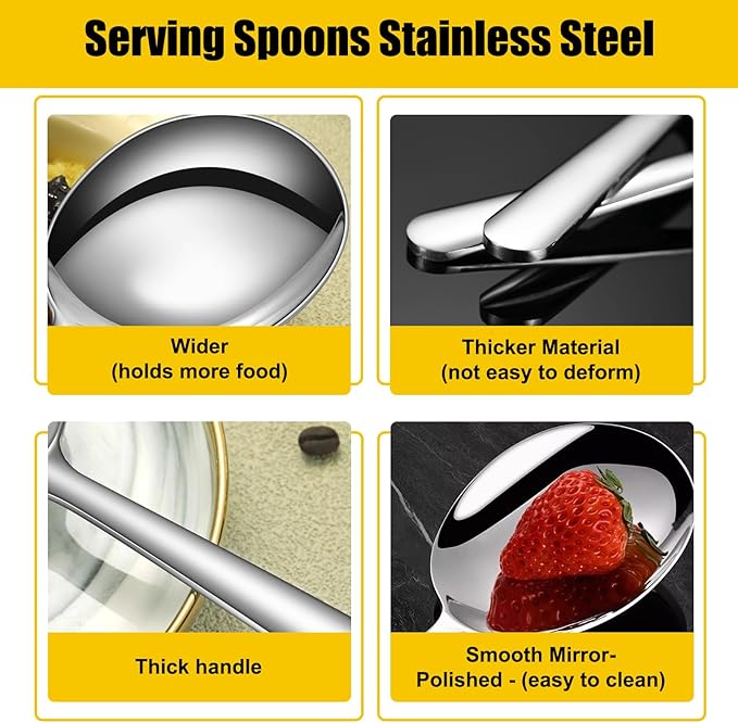 7.9" Stainless Steel Serving Spoon for Buffet, 18/8 Large Serving Spoon Utensils, Extra-Wide 3" Head, Dishwasher Safe for Catering, Restaurants, Kitchen, Parties (1 Pack)
