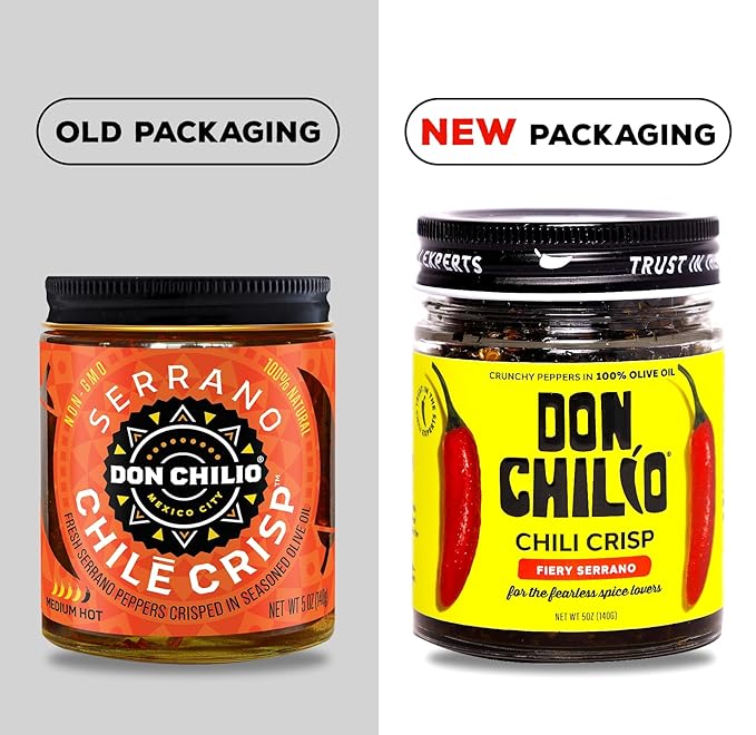 Don Chilio Medium Heat Serrano Mexican Chile Crisp, 5 oz, 2 Pack ??Crunchy Sliced Serrano Fried Chili Peppers in Hot Seasoned 100% Olive Oil ??Keto-Friendly, Vegan, Gluten Free