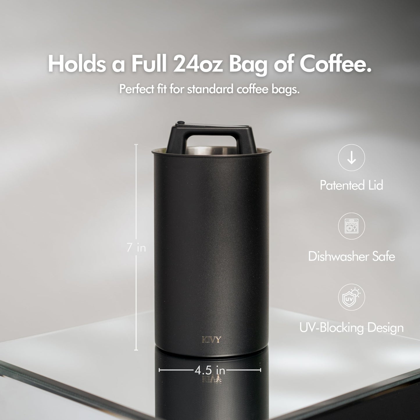 KIVY Vacuum Coffee Canister - Push Lid Preserves Coffee Aroma & Oil