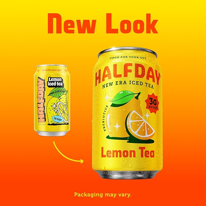 HALFDAY Prebiotic Iced Tea Lemon, Peach, Raspberry and Half & Half Variety Pack, Gut Health, Plant