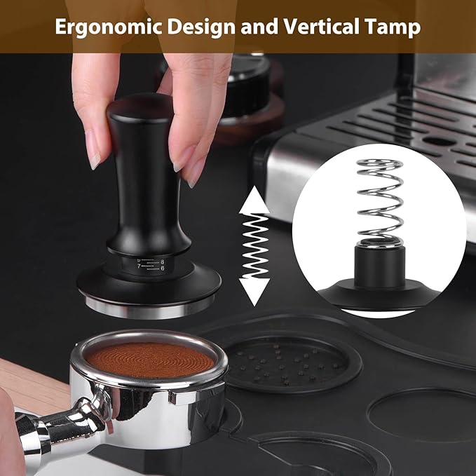 51mm Espresso Tamper, Coffee Tamper for Espresso Machine, Espresso Tamp with Spring Loaded Tamper, Depth-adjustable Espresso Hand Tampers 51mm