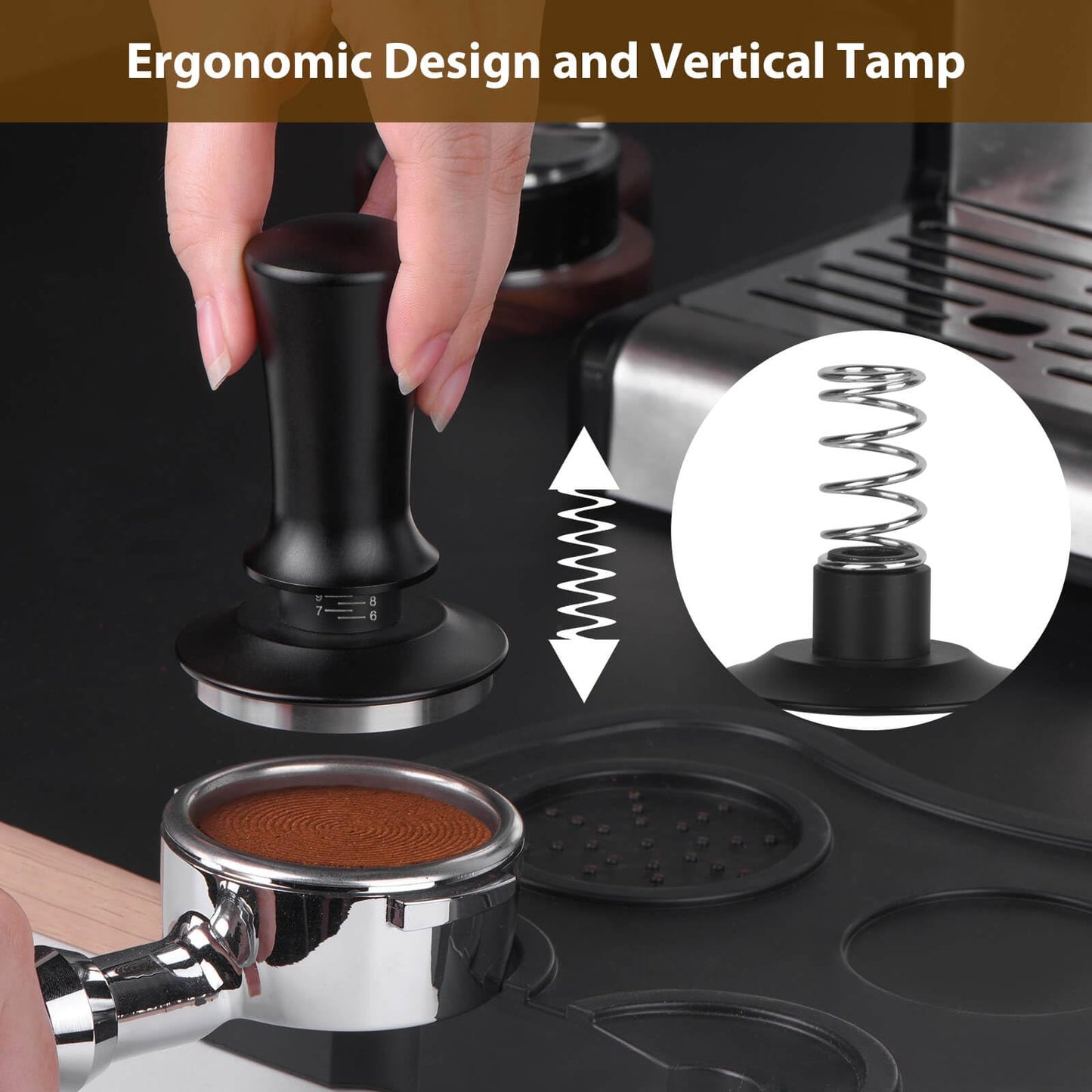 Attsky 51mm Spring Loaded Depth Adjustable Espresso Tamper for Portafilter