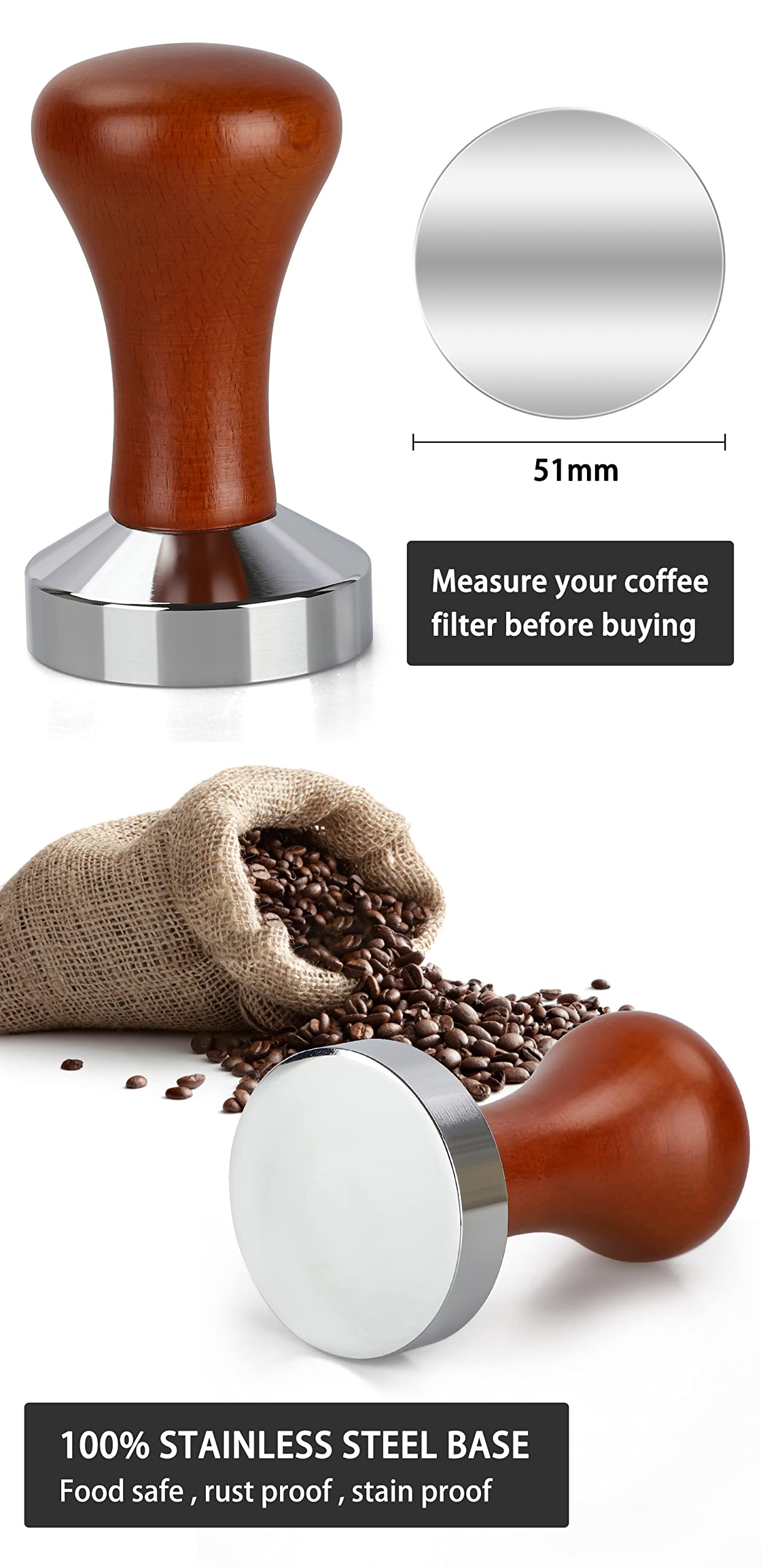 51mm Espresso Tamper-Premium Barista Coffee Tamper Coffee Tamper Classic Series Stainless Steel
