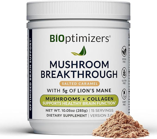 BIOptimizers Mushroom Coffee Alternative ??Salted Caramel Drink ??Lion?™s Mane, Chaga, Reishi +