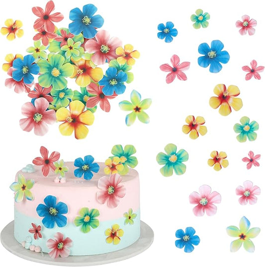 Rsstarxi 35 Pack Edible Flowers Cake Decorations Edible Flowers Cupcake Toppers for Baby Shower Wedding Birthday Anniversary Party Cake Decorations Mixed Size & Colour
