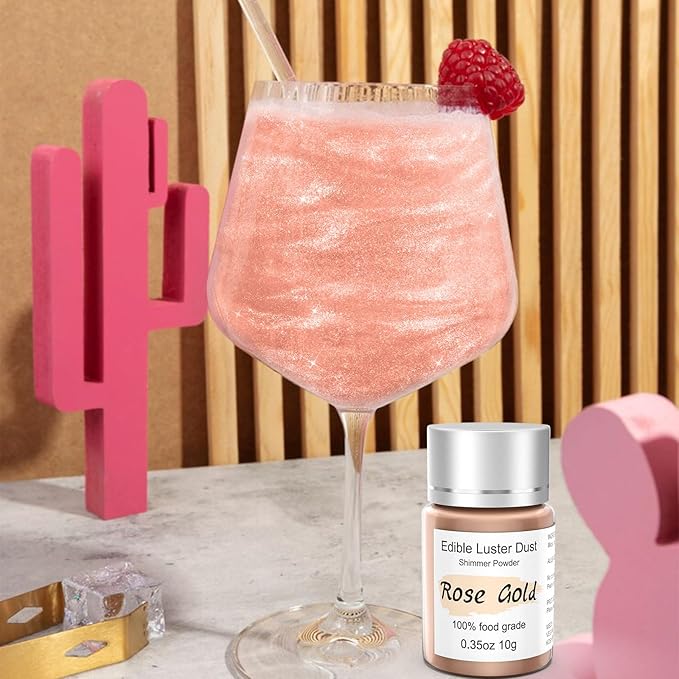 Rose Gold Luster Dust Edible Glitter for Cocktails ??10g Colaele Edible Shimmering Dust for Chocolates, Metallic Food Coloring Powder for Cake Decorating Edible Glitter for Drinks, No Gluten,Vegan