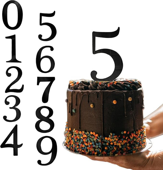 Big 3.7 IN 0-9 Black Birthday Number Cake Toppers Large Black Acrylic Happy Anniversary Cake Topper Sticks For Diy Handmade Cake Sign Decorations 10 Pcs Cupcake Topper Party Supplies Set