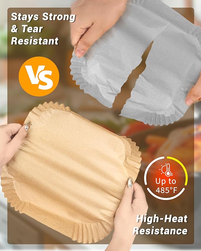 500Pcs Air Fryer Paper Liners, 8??Square Disposable Parchment Paper Liner for 5-8 QT Air Fryer, Non-Stick, Oil Proof Unbleached Airfryer for Baking, Roasting Microwave