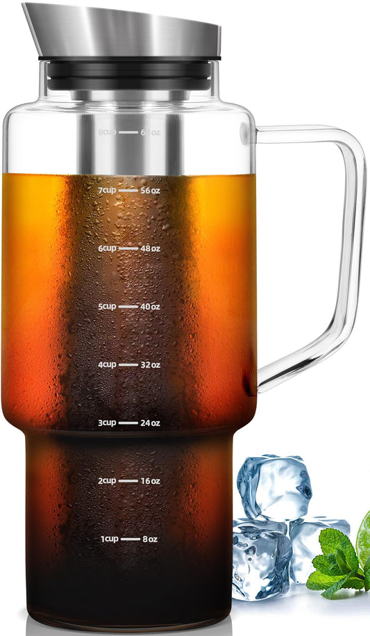 Aquach 68oz Cold Brew Coffee Maker, Borosilicate Glass Pitcher for Iced Tea