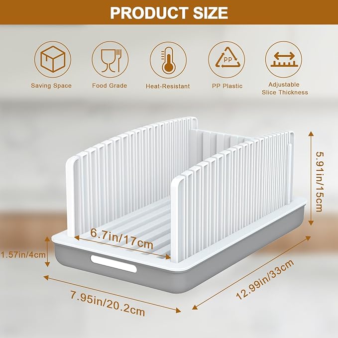 Upgrade Bread Slicer for Homemade Bread, Bread Slicer Guide Adjustable Width and Thickness, Foldable and Compact Cutting Guide with Crumb Tray, Suitability for Homemade Bread, Bagels, Cakes