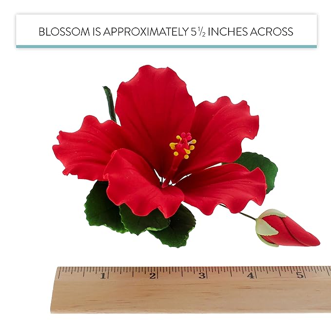 Global Sugar Art Hibiscus Sugar Cake Flowers Spray, Red Hawaiian Cake Flower Large, 1 Count by Chef Alan Tetreault