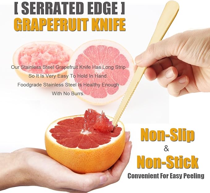 Grapefruit Spoon Serrated Edge Grapefruit Knife Stainless Steel Grapefruit Utensil Tool Dessert Spoons for Citrus Lemon Kiwi Salads Melon Lime Pitaya Apple Fruit Puree