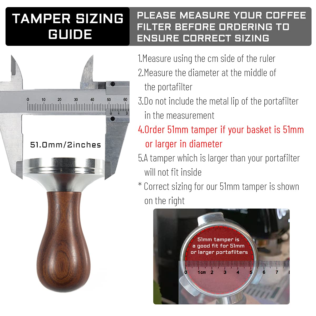 USEAMIE Coffee Tamper Espresso Press with Tamper Mat 304 Stainless Steel Flat Base Wooden Handle