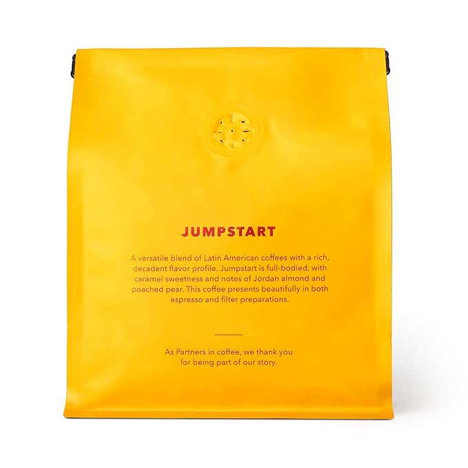 PARTNERS COFFEE ROASTERS - Whole Bean Coffee (Jumpstart - Medium-Light Roast) 12oz - Full Bodied & Packed With Flavor - Jordan Almond, Caramel, Poached Pear - Coffee Beans - Roasted in New York City