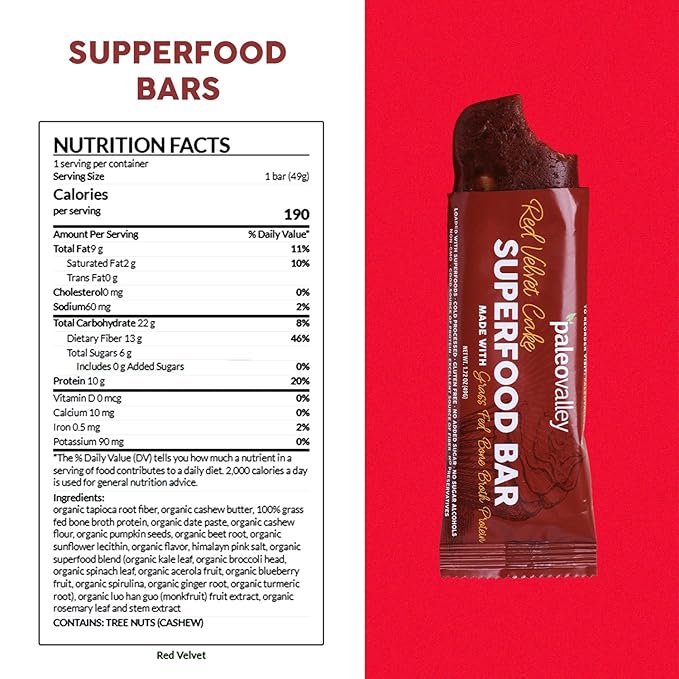 Paleovalley Superfood Bars ??Red Velvet??10 Pack ??9g Protein per Bar ??Gluten-Free, Grain-Free, Paleo, Non-GMO ??On-the-Go Snack