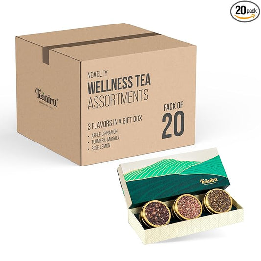 Teaniru, Novelty Tea Gift Box - 1 Carton (Box of 20) | Assorted Loose Leaf Tea Sampler Gift - 3 Flavors in Luxury Gift Box | Bulk Wellness Gifts for Employees, Clients & Family | Brew Hot/Iced