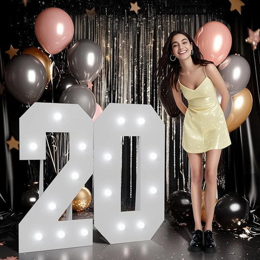 imprsv Marquee Numbers Large 20th-Birthday Decorations: 3ft Light up Number Balloon for Party Big 20 Year Old Women Men Birthday Decoration Anniversary Foam Board Wall Number 20