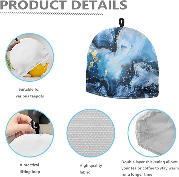 Blue Marble Tea Cozy Kitchen Kettle Dust Cover Washable Teapot Dust Cover Tea Kettle Cover for Tea Pot Decorative Kitchen竊뉰lue竊?"<div>
