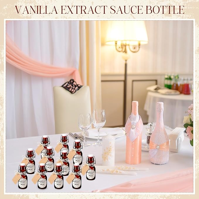 Vesici 12 Sets Swing Top Glass Bottles Set Amber Homemade Vanilla Extract Bottles with Stoppers Stickers Caps Jar Brush Funnel Rope Labels Vanilla Extract Jars for Holiday DIY Crafts (2 oz)