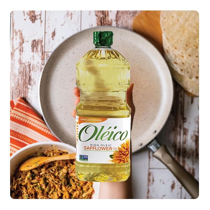 Oleico - High Oleic, Non GMO Certified, Kosher Verified, Expeller Pressed, High Heat Stable Safflower Oil, Bottle of 32.3 fl oz (Pack of 3)