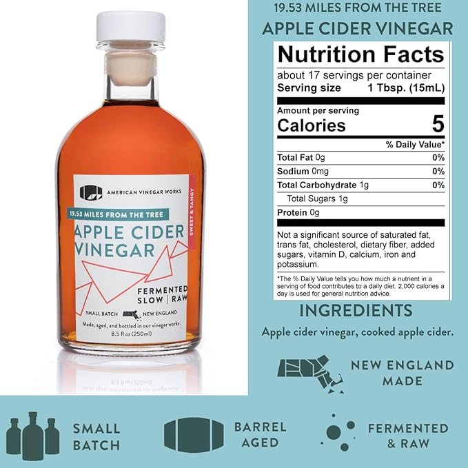 American Vinegar Works - Essential Kitchen Vinegars & Extra Virgin Olive Oil Gift Set - Includes Apple Cider, Red Wine, Rice Wine, and Chardonnay Wine Vinegars (8.5oz ea) with a EVOO (16.9oz)
