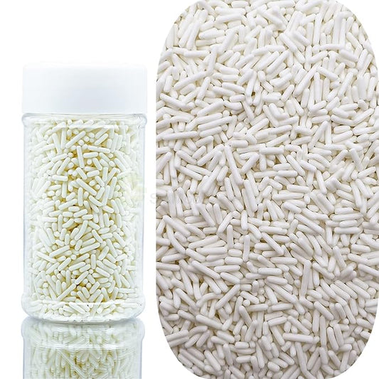 SE Si&Moos White Sprinkles Edible White Jimmies Soft Jimmy Sprinkles Halloween Cake Decorations Christmas Cookie Decorations for Topping Ice Cream, Cookies, Cakes, Cupcakes, Dessert Decorating 2.75 OZ