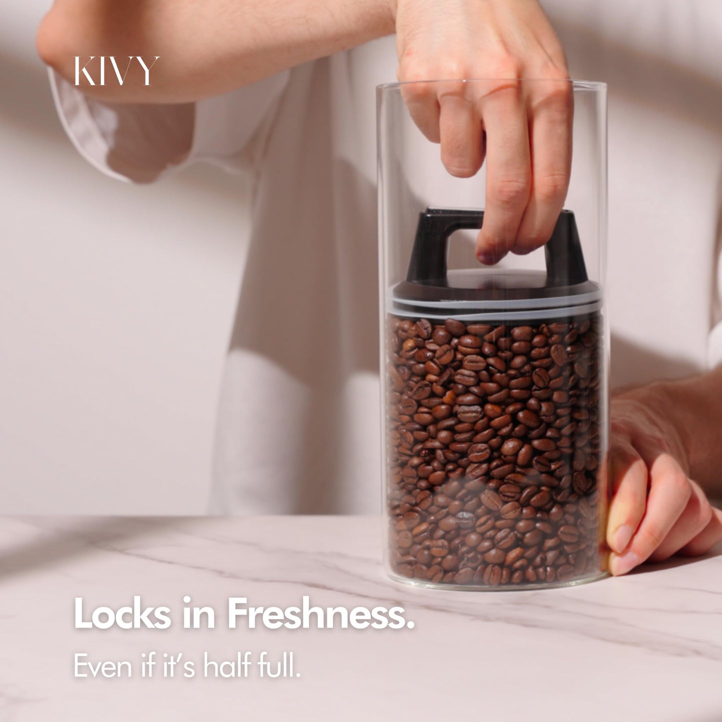 KIVY Vacuum Coffee Canister - Push Lid Preserves Coffee Aroma & Oil