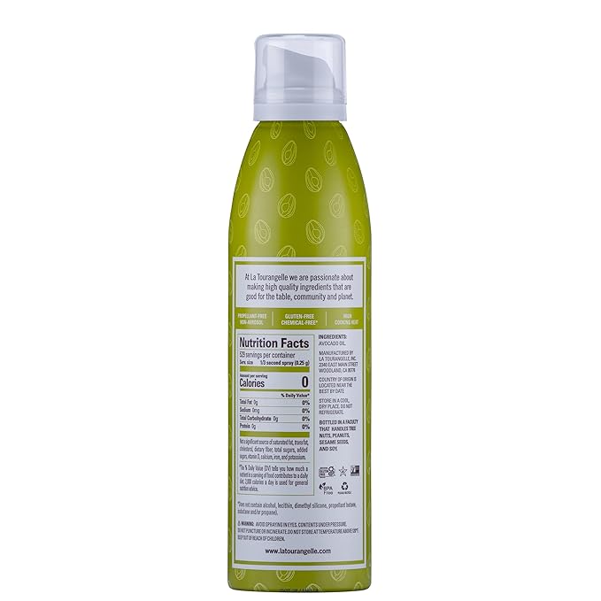 La Tourangelle, Avocado Oil Spray, Handcrafted from Premium Avocados, High Smoke Point Refined Oil Great for High Heat Cooking, Frying, Spray Cooking and Grilling, 5 Fl Oz