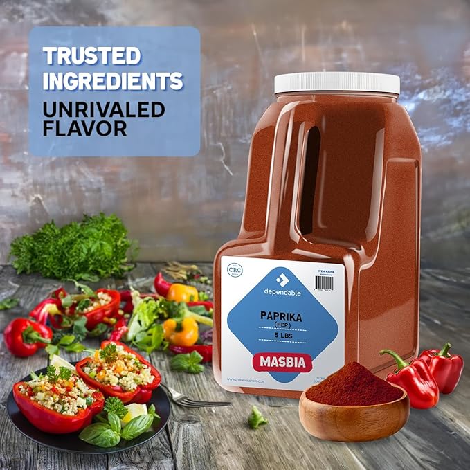 Dependable Foods Paprika Spice ??5 Lb. Bulk Jar ?? 100% Natural, Non-GMO, No Additives, Salt-Free Seasoning | Kosher, Allergen-Free