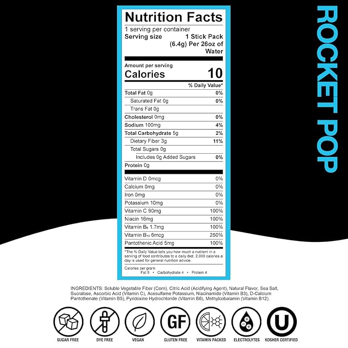 Devotion Nutrition HydroFLEX Water Flavoring Packets ??Sugar-Free Hydration with Vitamins & Electrolytes ??Dye-Free, Gluten-Free (Rocket Pop) 12-Pack Drink Mix