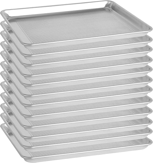 12 Pack Half Size 18" x 13" Aluminum Baking Sheet Pan Perforated, Commercial Bakery Equipment Cookie Sheets, NSF Approved Baking Tray