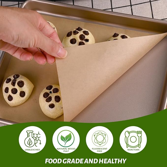 WMKGG 100Pcs Unbleached Parchment Paper for Baking, 8 x 12 Inch Precut Heavy Duty Parchment Paper Sheets for Cooking, Grilling, Air Fryer and Oven