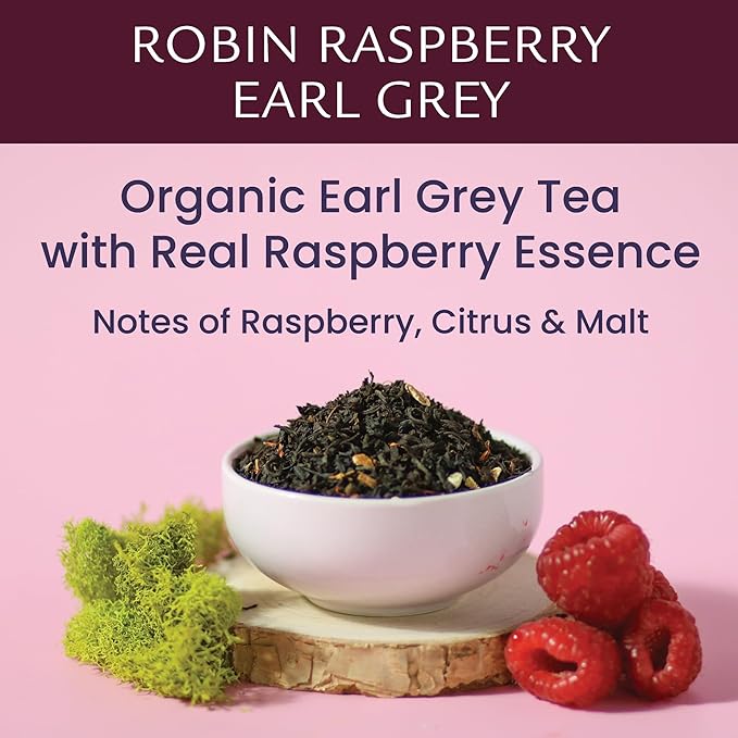 Birdsong Robin Raspberry Grey ??Organic Earl Grey with Raspberry & Citrus, Caffeinated Assam Black Tea, No Sugar, Loose Leaf 3.5 oz