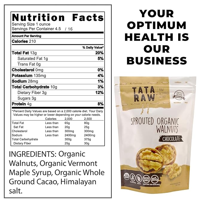 TATA RAW - Sprouted Organic Maple Walnuts - Chocolate, Cacao (1 LB)