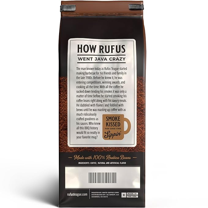 Rufus Teague Smoky Apple Flavored Ground Coffee, Gourmet Fresh Dark Roasted Coffee, Smoke Roasted Java, Medium Grind, 12 oz Bag, 2-Pack