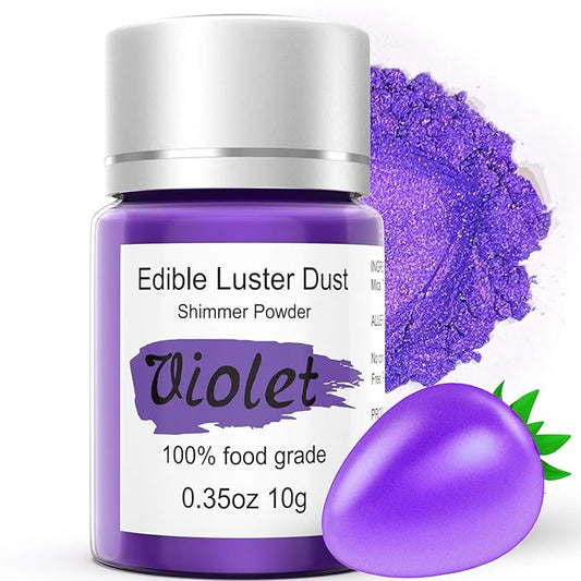 Purple Luster Dust Edible Glitter for Cakes Cocktails ??10g Colaele Edible Shimmering Dust for Chocolates, Metallic Food Coloring Powder for Cake Decorating Edible Glitter for Drinks, No Gluten,Vegan