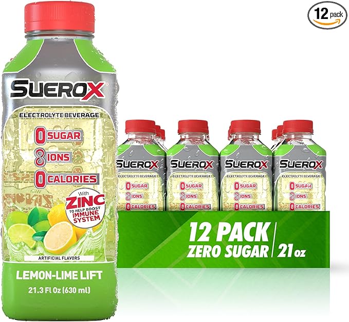 SueroX Sugar Free Sports Drink for Hydration and Recovery, Electrolyte Hydration Drink with 8 Ions, Zero Calorie Sports Drinks, Lemon Lift, 21.3 Fl Oz, 12 Count