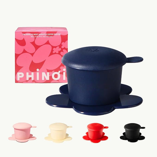 ??Vietnamese Coffee Dripper Phin Filter ??Pour Over Coffee Maker ??Single Cup Dripper with Flower Design ??Reusable Coffee Filter- Paperless Filter for Sustainable Brewing (Navy)