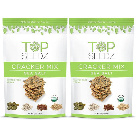 Top Seedz Organic Gluten Free Bake-at-Home Sea Salt Seed Crackers Mix | 2-Pack | 12 Ounces | Healthy Vegan Crackers with Plant Based Protein | Sunflower, Flax, Sesame and Pumpkin Seed