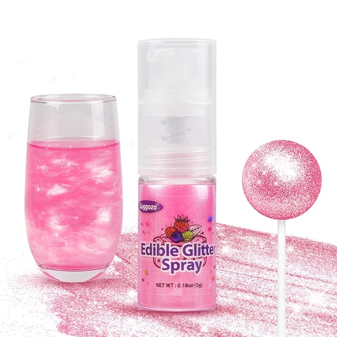 Shimmer Pink Edible Glitter Spray, 5g Food Grade, Edible Glitter for Drinks, Cocktails, Luster Dust for Cake Decorating, Cupcake, Baking, Chocolate, Strawberry