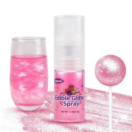 Shimmer Pink Edible Glitter Spray, 5g Food Grade, Edible Glitter for Drinks, Cocktails, Luster Dust for Cake Decorating, Cupcake, Baking, Chocolate, Strawberry