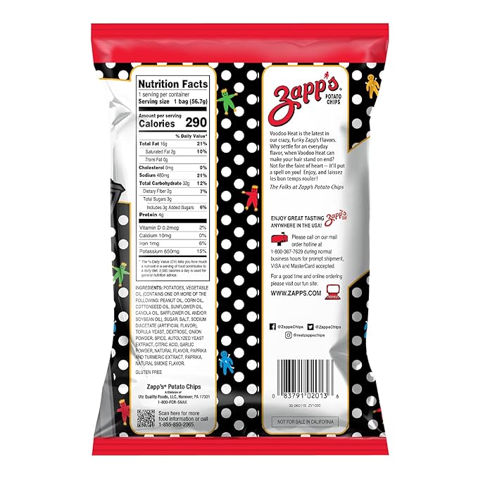 Zapp???New Orleans Kettle-Style Potato Chips Voodoo Heat Flavor (2 oz Bags, 25 Count) ??Crunchy with a Spicy Kick ??Perfect On-The-Go, Gluten Free Snack