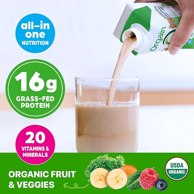 Orgain Organic Nutritional Shake, Iced Cafe Mocha - 16g Protein, 20 Vitamins & Minerals, Gluten Free, Soy Free, Kosher, Non-GMO, 11 Ounce, 12 Count (Packaging May Vary)