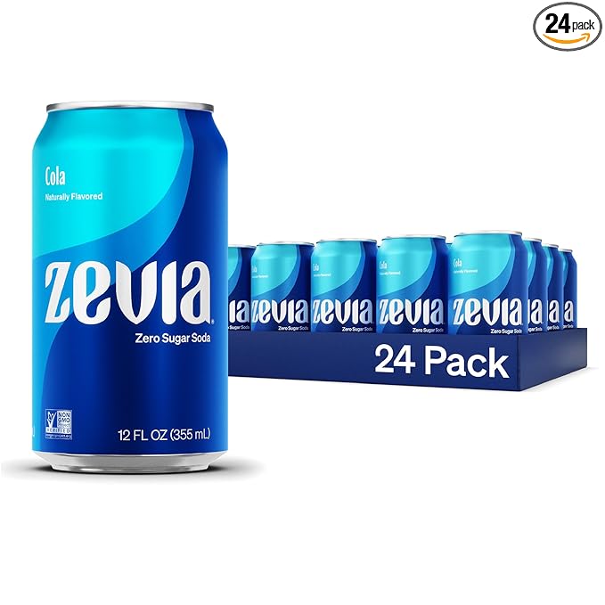 Zevia Zero Sugar Soda, Cola, 12 oz Cans (24-Pack) ??Naturally Sweetened, Zero Calorie Sugar Free Soda - Non-GMO Project Verified, Gluten-Free, Vegan