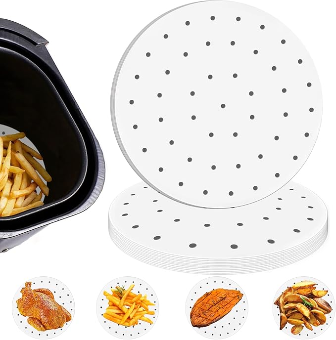 Air Fryer Liners Disposable Parchment Paper, Numola 100 Pcs Airfryer Sheets, 9 Inch White Non-stick Steamer Liner for Oven, Microwave, Bamboos Steaming Basket