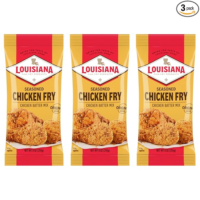 Louisiana Seasoned Chicken Fry Batter 9 oz (Pack of 3) - Crispy Southern Coating Mix for Fried Chicken - Delicious and Convenient Coating Filled with Cajun Flavor - Easy to Make Recipe - Just Add Water