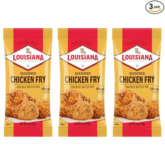 Louisiana Seasoned Chicken Fry Batter 9 oz (Pack of 3) - Crispy Southern Coating Mix for Fried Chicken - Delicious and Convenient Coating Filled with Cajun Flavor - Easy to Make Recipe - Just Add Water