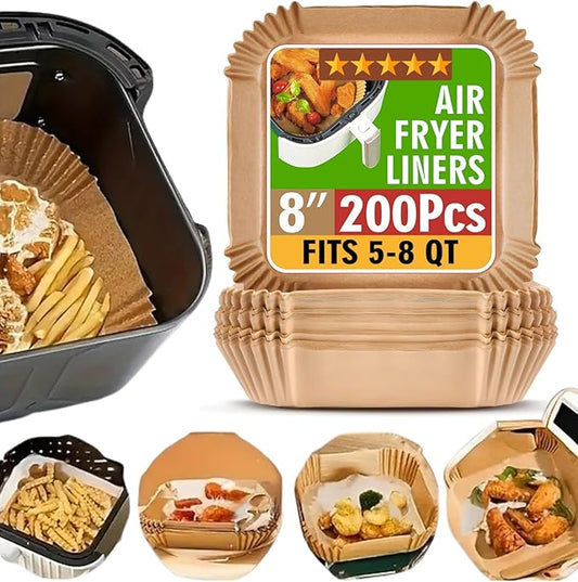 200 Pcs Air Fryer Liners Disposable, 8 Inch (20cm) Square, Thickened Non-Stick Parchment Paper - Disposable Baking Paper for Frying - Microwave, Oven ??Kitchen Must-Have Air Fryer Basket