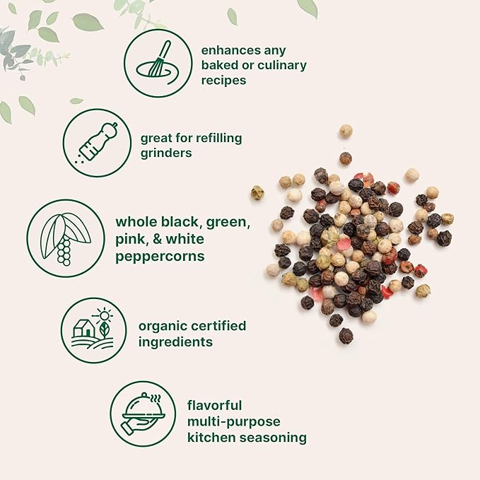 Micro Ingredients Organic Whole Rainbow Peppercorns, 2lbs | Premium Whole Peppercorns for Grinder Refill | Great for Seasonings, Meats & Vegetables | Additive Free, Non-GMO, Bulk Supply